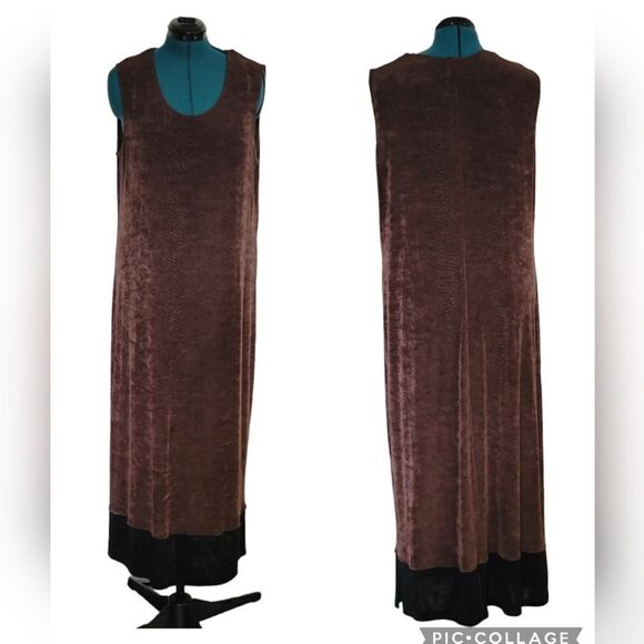 Rabbit Designs Slinky Maxi Dress Shift Stretchy Brown Sleeveless Snake Size 16W - Picture 1 of 7